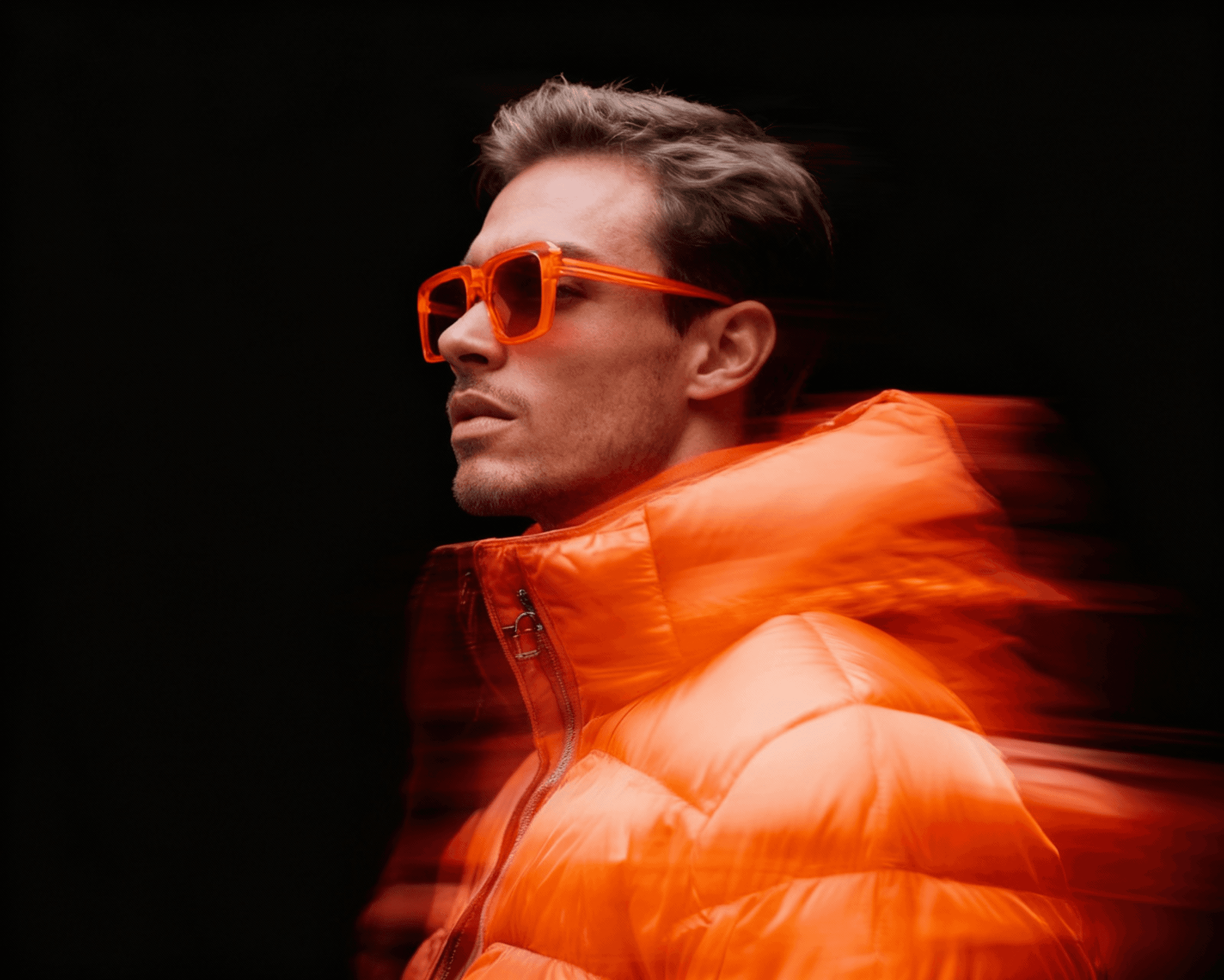 a man in orange coat